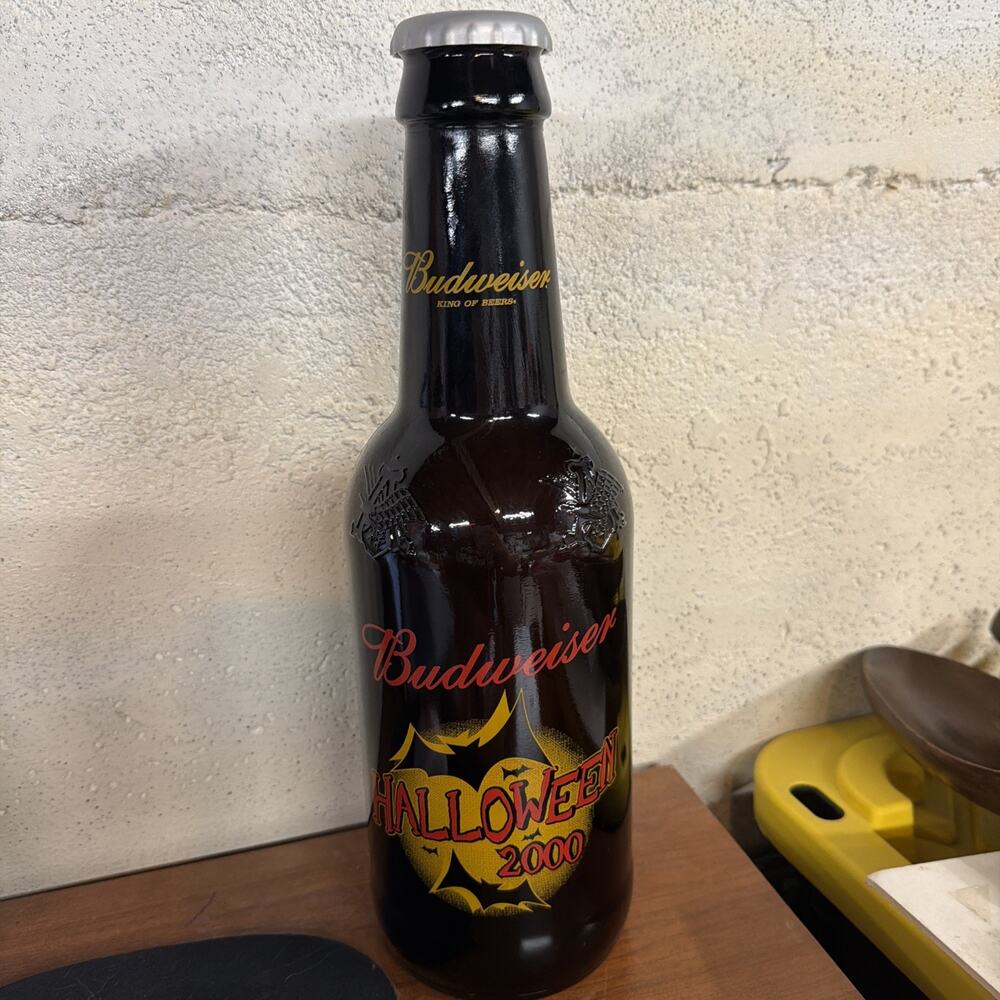 Budweiser Halloween 2000 King Pitcher 15" Glass Beer Bottle 64 oz Embossed Bank